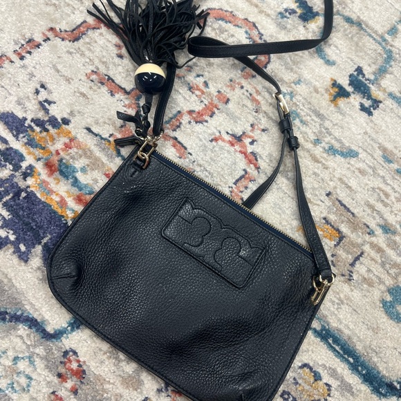 Tory Burch Black Leather Crossbody Bag with Tassel - Picture 2 of 3